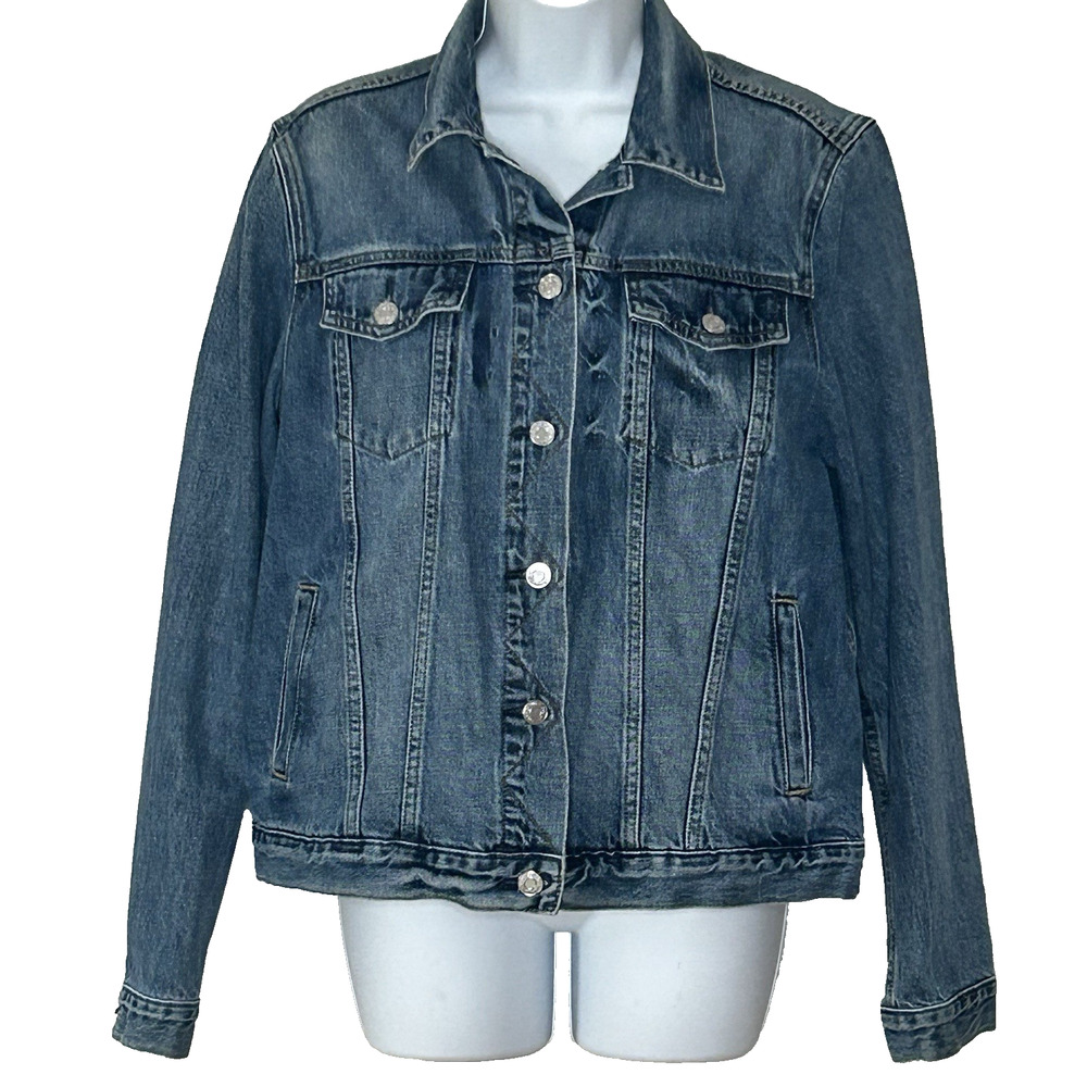 Gap Icon Denim Jacket Women's L Classic Capsule Cotton Boxy Saddle Blue